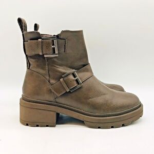 Rocket Dog Brown Conrad Ankle Boots Women's 6.5 Chunky Y2K Straps Buckles Bootie